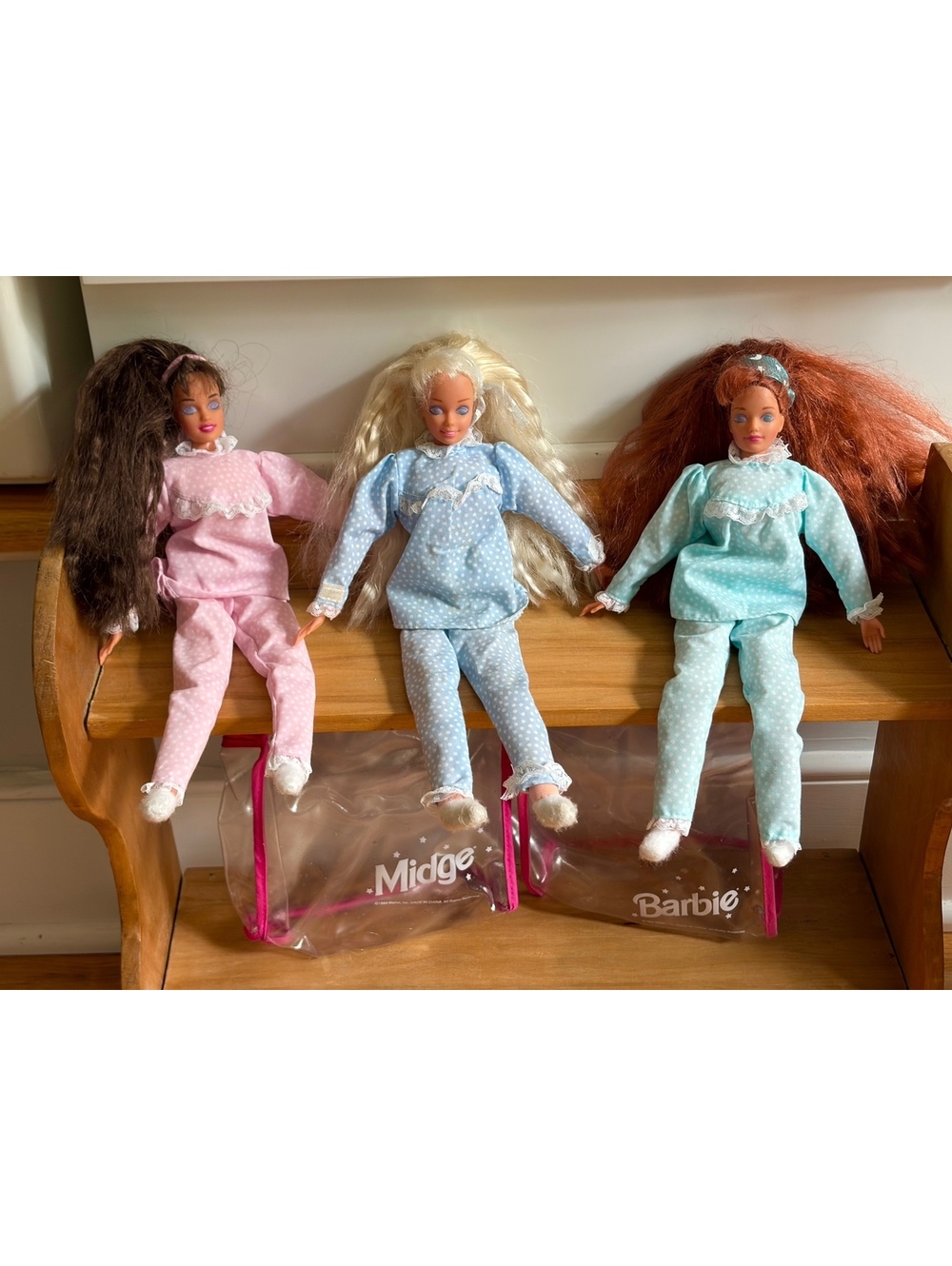 Vintage 1994 Slumber Party Barbie Midge Teresa Lot 3 Dolls Brushes Cases
